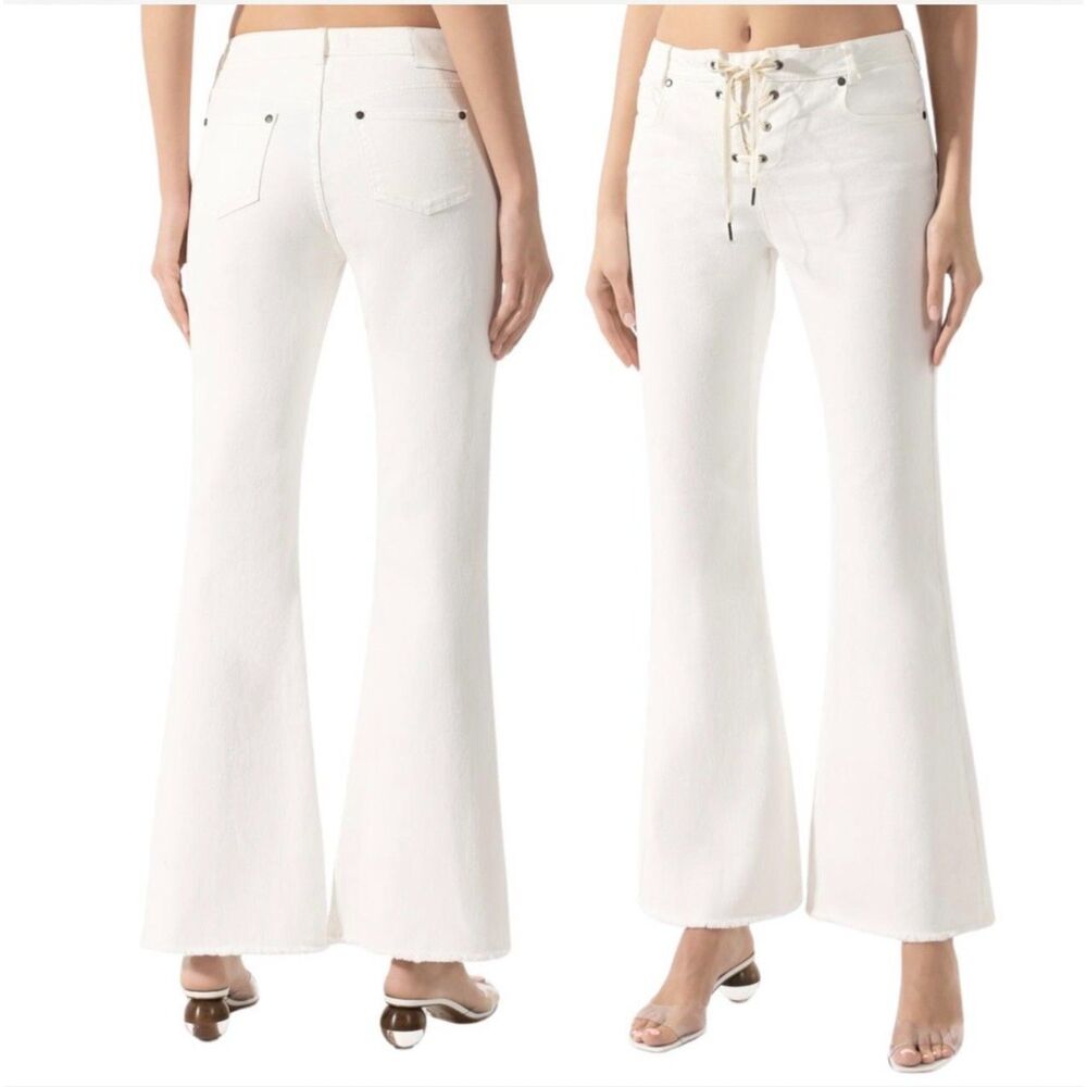 Zimmermann Goldie Lace-Up High Rise Flared Jeans Size 0 Off White Corset Front